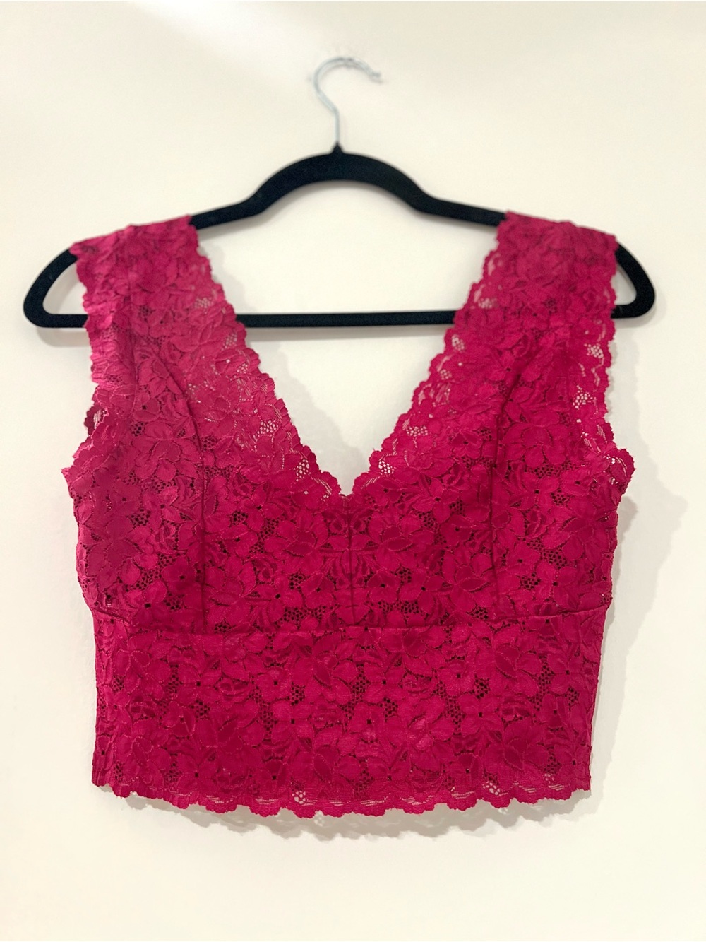 Free People Fuchsia Floral Lace Cropped V-Neck Bralette
